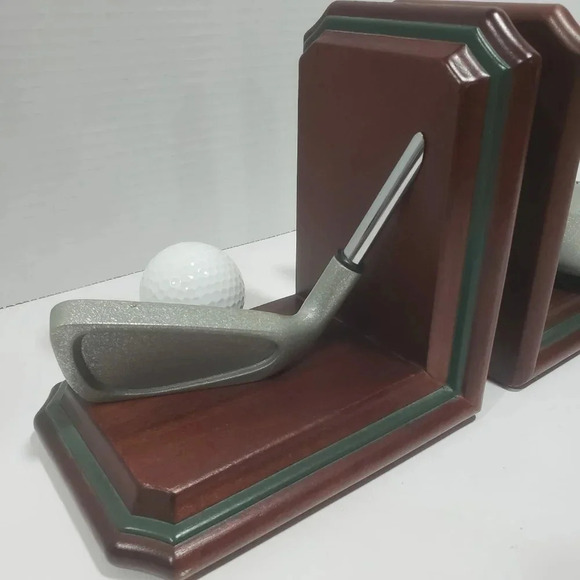 Pair of Bookends Lodge Golf Driver and Four Iron Club Silver/Brown. - Picture 5 of 9